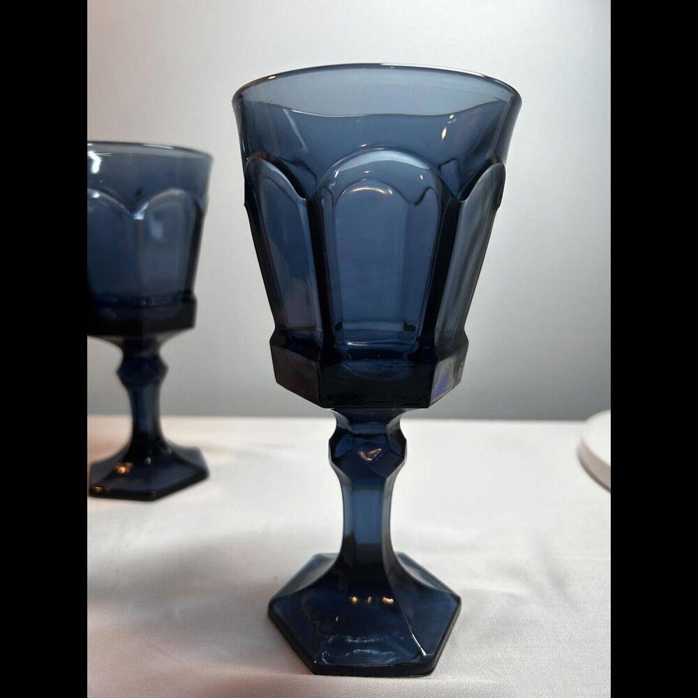 Fostoria Virginia Dk. Blue Ice Tea Glass Goblets 6.5" Set  4 Vintage Water Glass